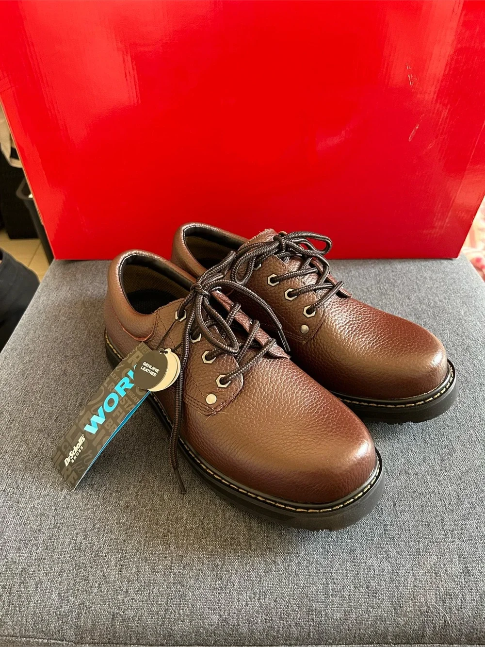 Dr scholl’s work Men's Harrington II Slip Resistant Oxford brown leather size 10